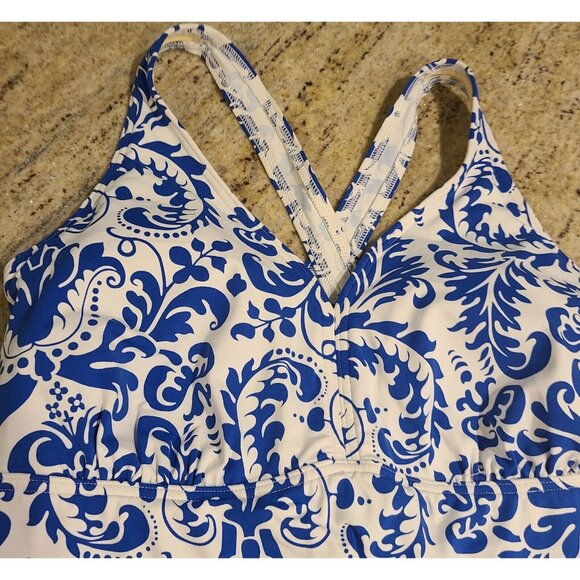 Lands End Women’s 12 Tankini Blue white Damask Flower Padded - Picture 4 of 14